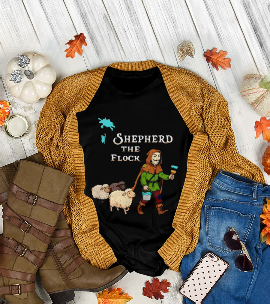 Shepherd the Flock Anonymous Mask Herding Sheep Hand Drawn T-Shirt