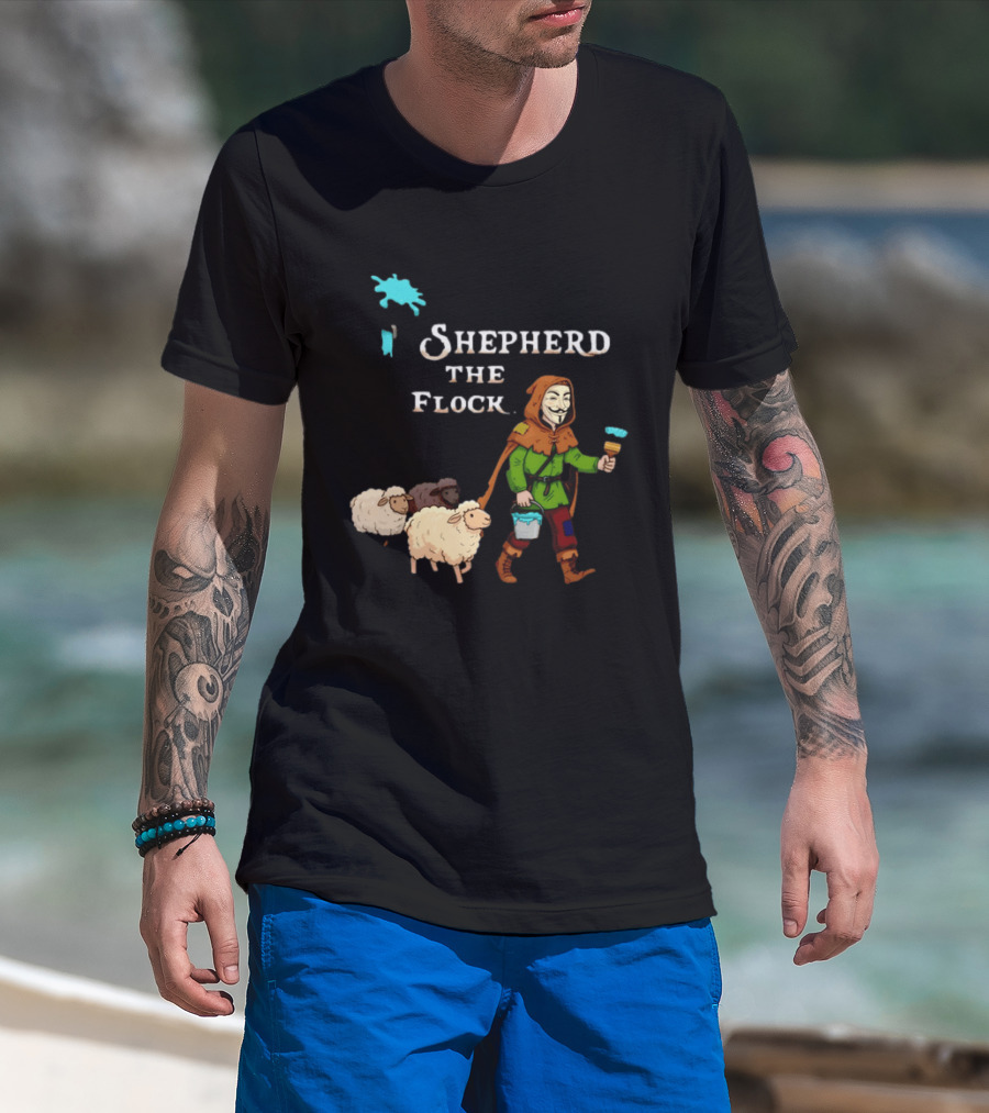 Shepherd The Flock Anonymous Mask Herding Sheep Hand Drawn T-Shirt
