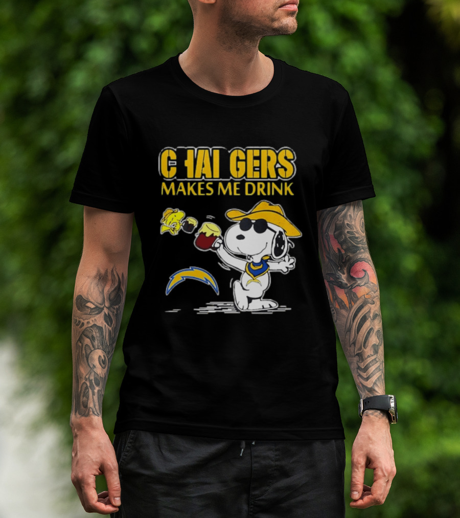 Snoopy Drinking Beer Chargers Makes Me Drink T-Shirt