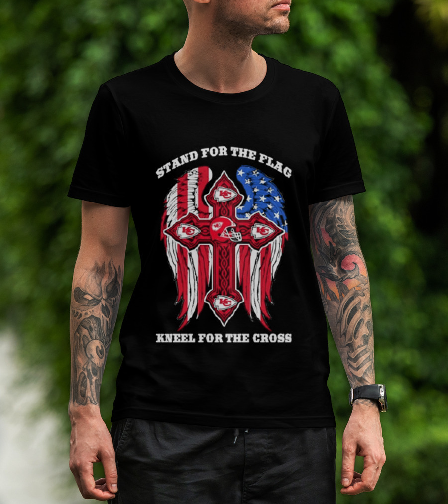 Stand For The Flag Kneel For The Cross Kansas City Chiefs American Flag Cross T-Shirt