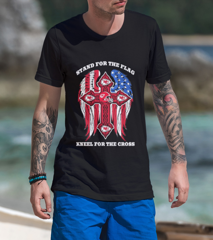 Stand For The Flag Kneel For The Cross Kansas City Chiefs American Flag Cross T-Shirt