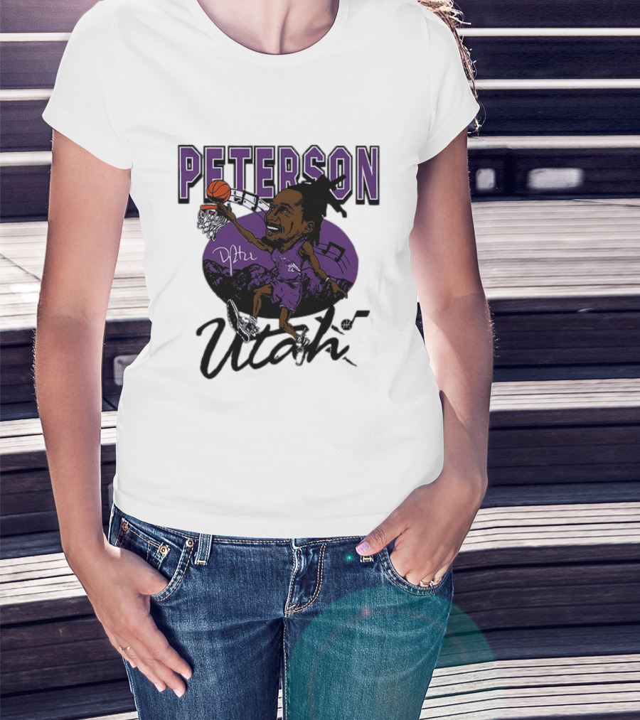 Peterson Utah Jazz NBA Basketball Caricature Purple Scene T-Shirt
