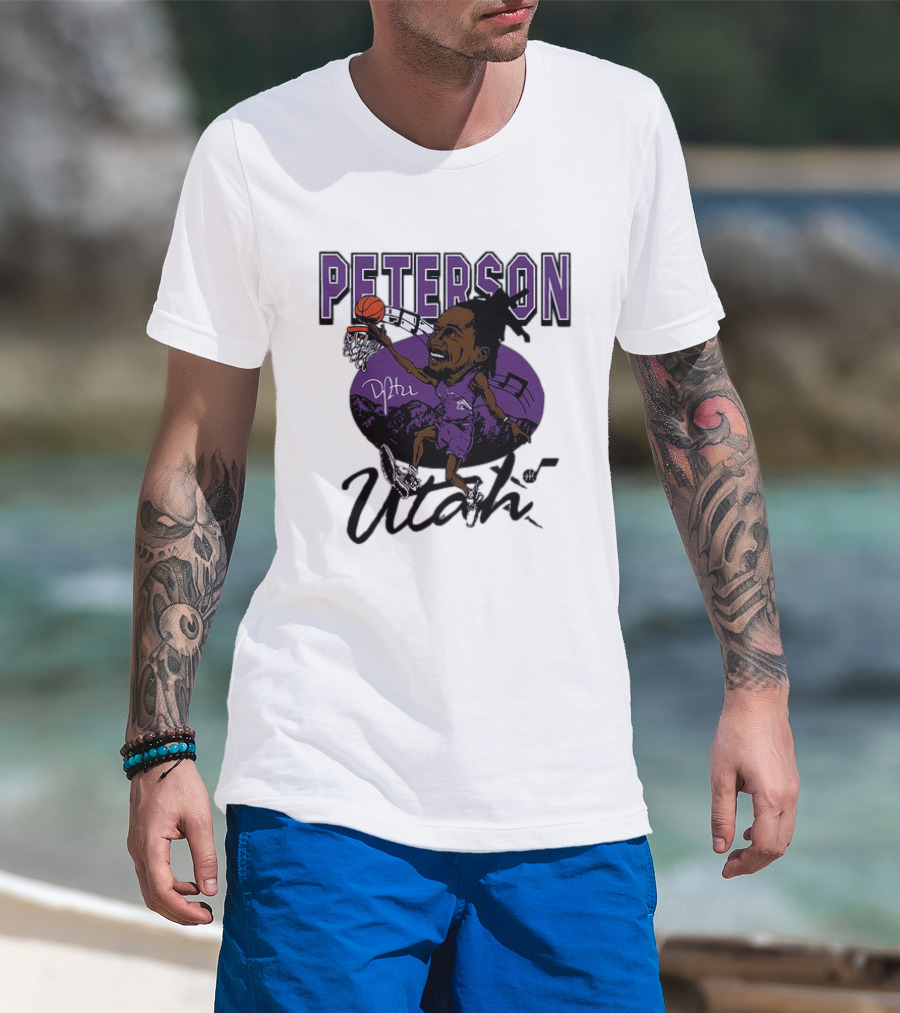 Peterson Utah Jazz NBA Basketball Caricature Purple Scene T-Shirt