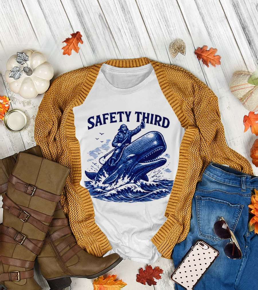 Safety Third Nautical Whale Rider Humor T-Shirt