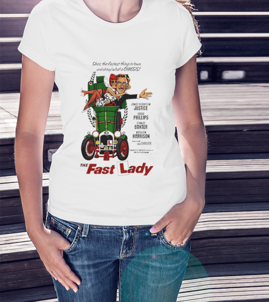The Fast Lady Movie James Robertson Justice Leslie Phillips Stanley Baxter Kathleen Harrison Julie Christie T-Shirt