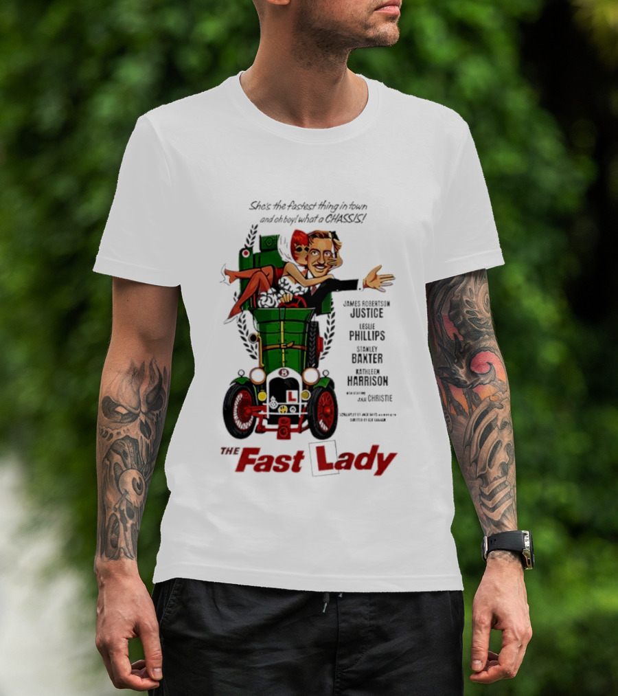 The Fast Lady Movie James Robertson Justice Leslie Phillips Stanley Baxter Kathleen Harrison Julie Christie T-Shirt