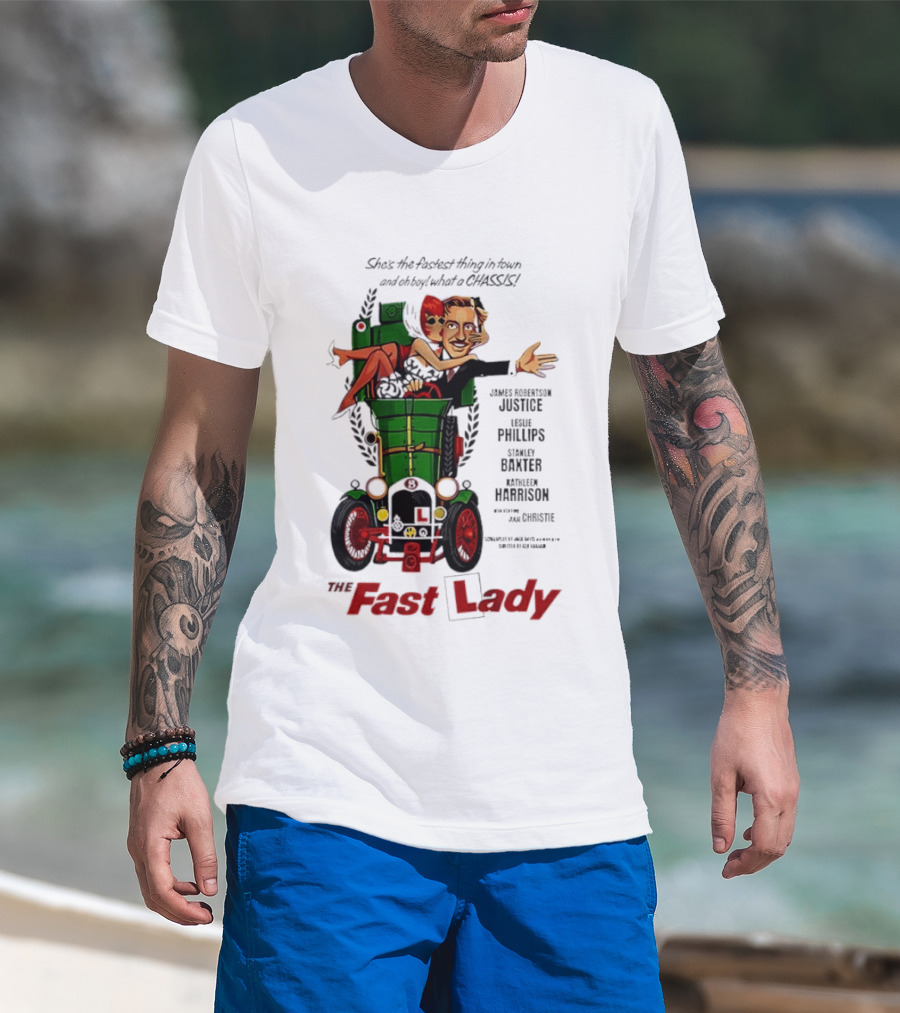 The Fast Lady Movie James Robertson Justice Leslie Phillips Stanley Baxter Kathleen Harrison Julie Christie T-Shirt