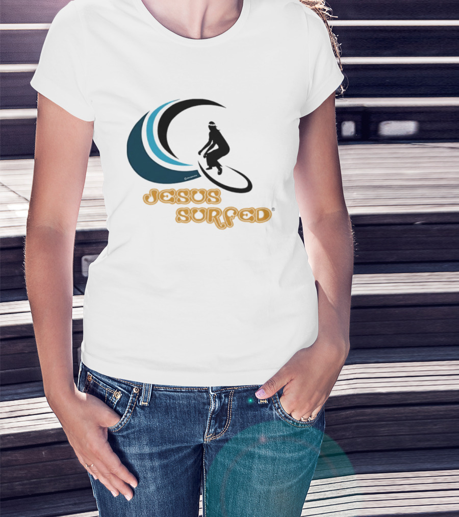 Jesus Surfed Christianity Faith Surfing T-Shirt