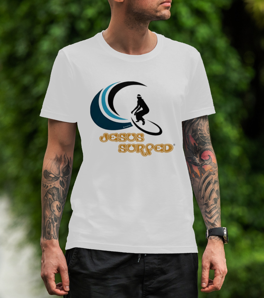 Jesus Surfed Christianity Faith Surfing T-Shirt