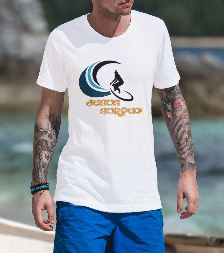 Jesus Surfed Christianity Faith Surfing T-Shirt
