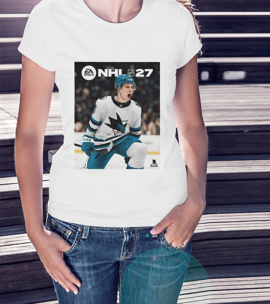 EA Sports NHL 27 Macklin Celebrini San Jose Sharks Cover Athlete NHLPA T-Shirt