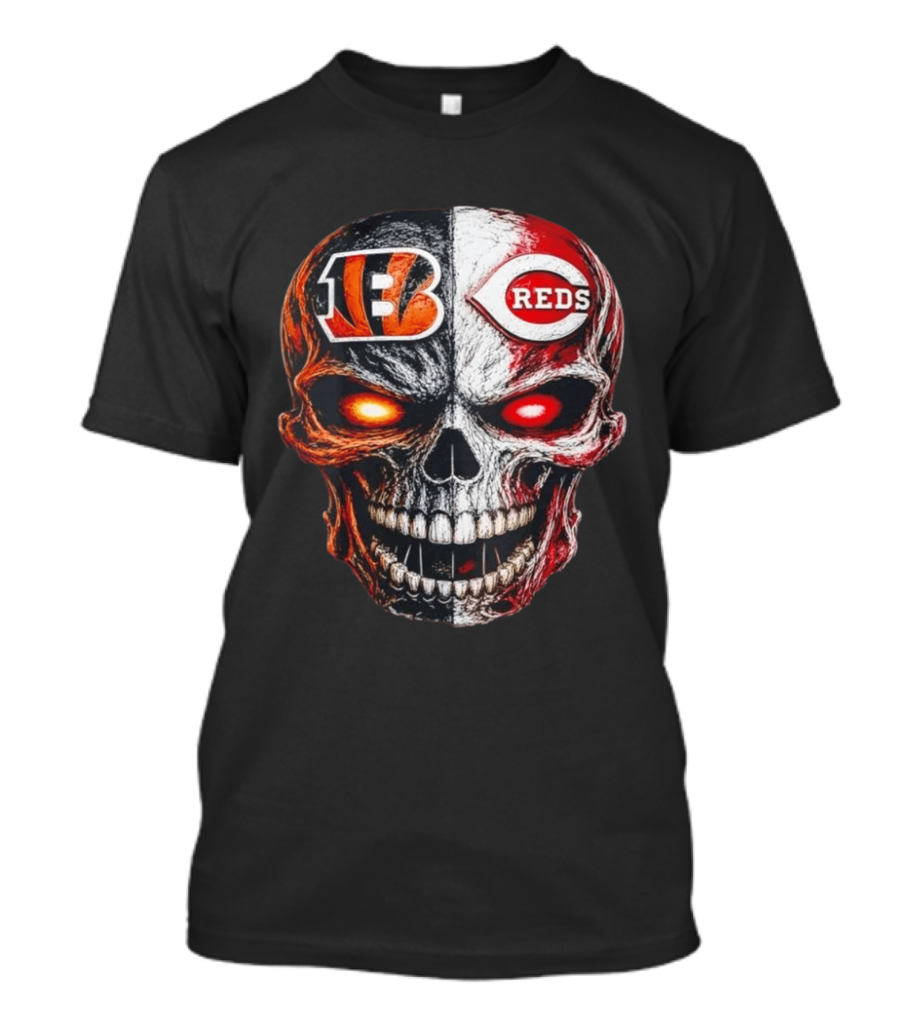 BENGALS REDS Skull Split Face Dual T-Shirt