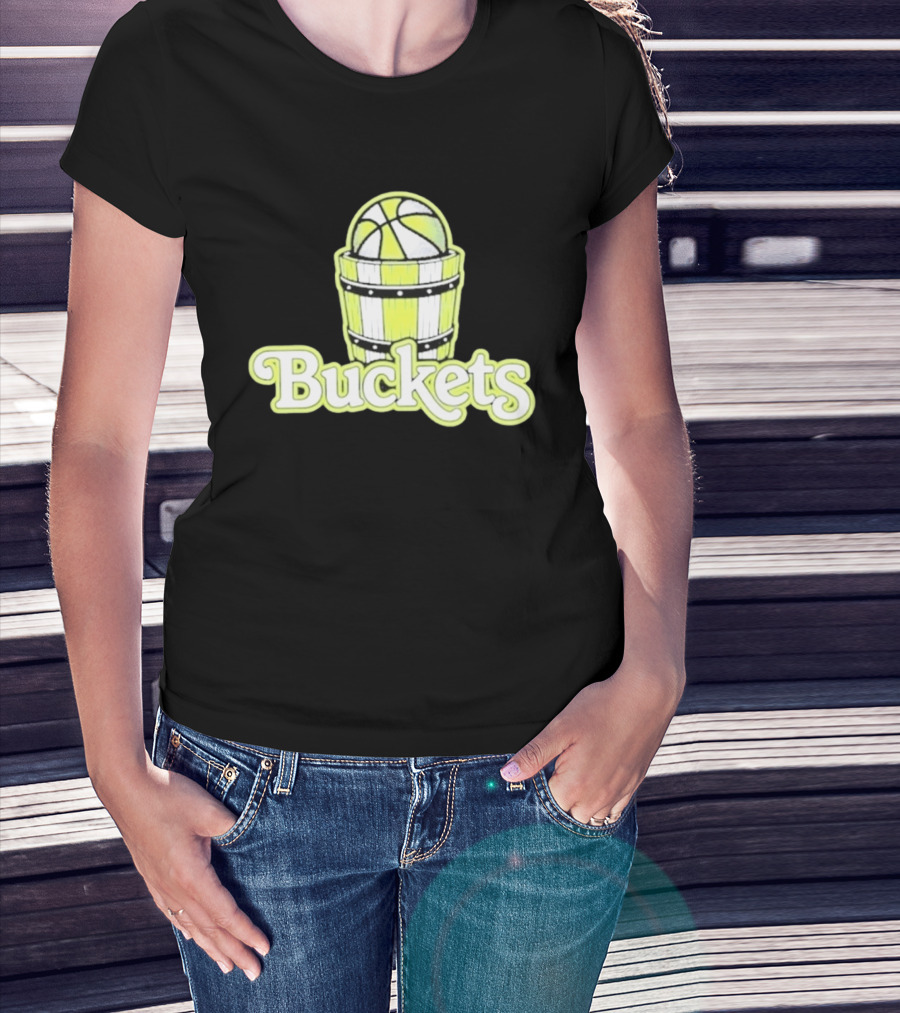 Buckets Basketball Cartoon Style Vintage Retro Ball In Wooden Basket T-Shirt