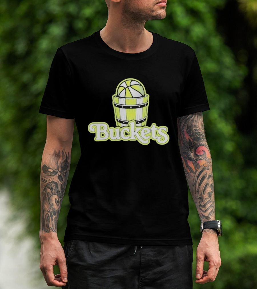 Buckets Basketball Cartoon Style Vintage Retro Ball In Wooden Basket T-Shirt