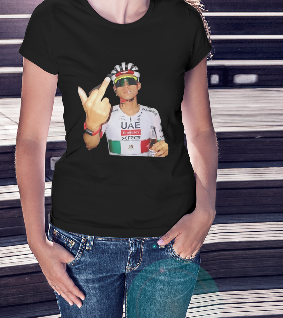 UAE Emirates Cyclist Isaac Del Toro Middle Finger Smoking With Beer T-Shirt