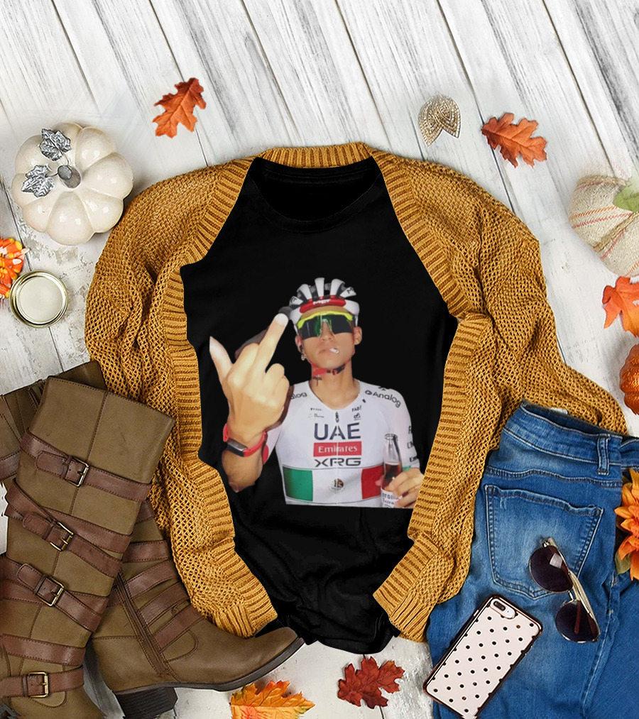 UAE Emirates Cyclist Isaac Del Toro Middle Finger Smoking With Beer T-Shirt