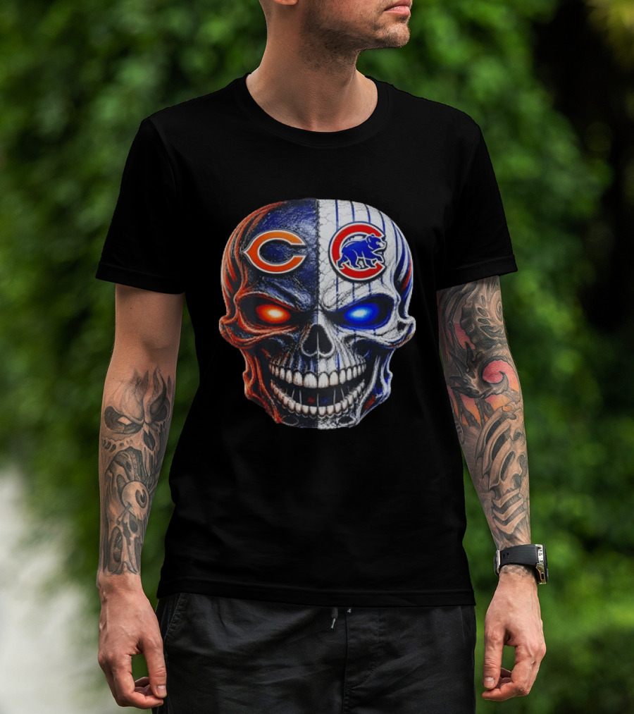 Chicago Bears Cubs Skull Split T-Shirt
