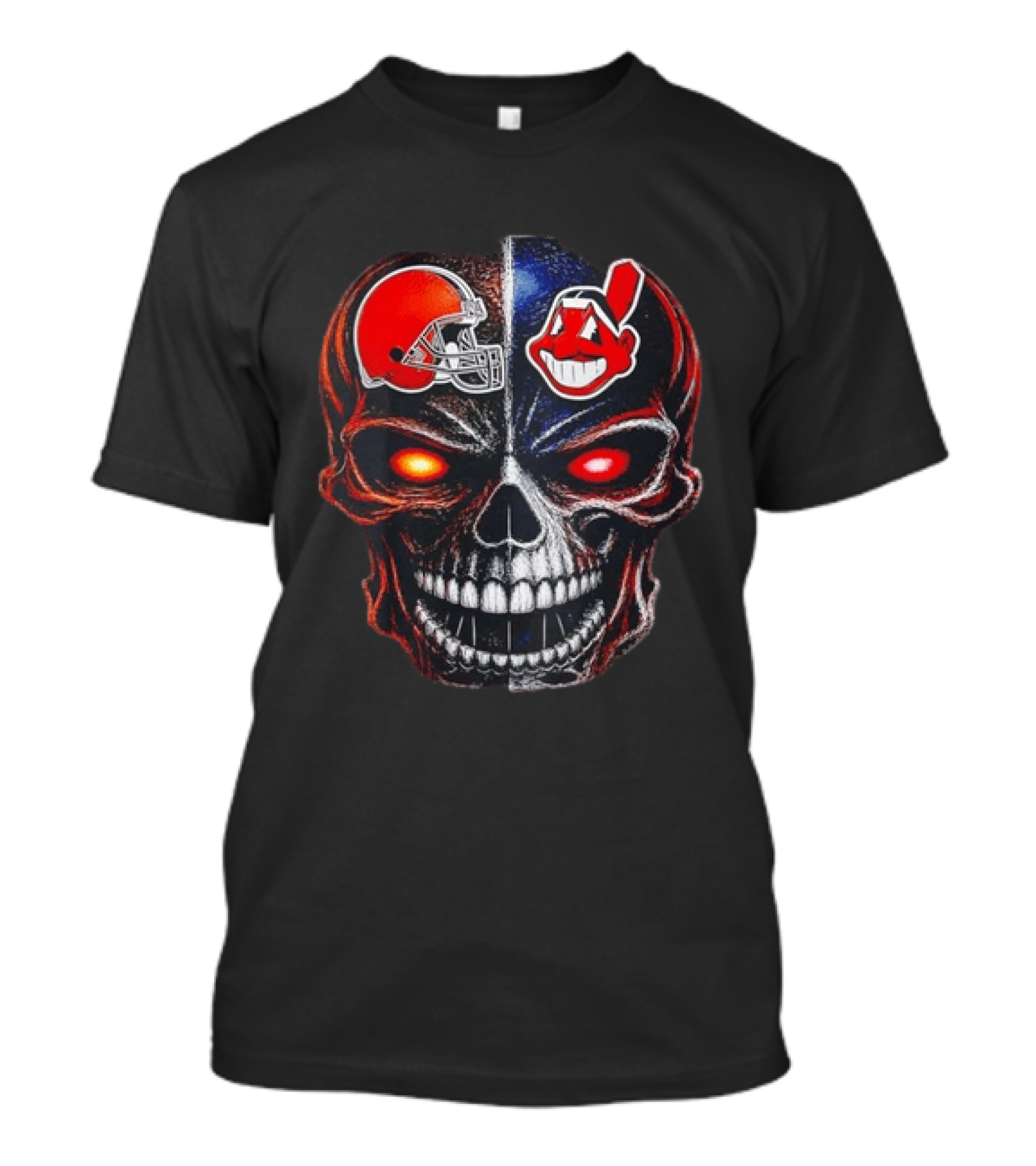 Cleveland Browns Helmet Indians Chief Wahoo Skull Sports Fan T-Shirt