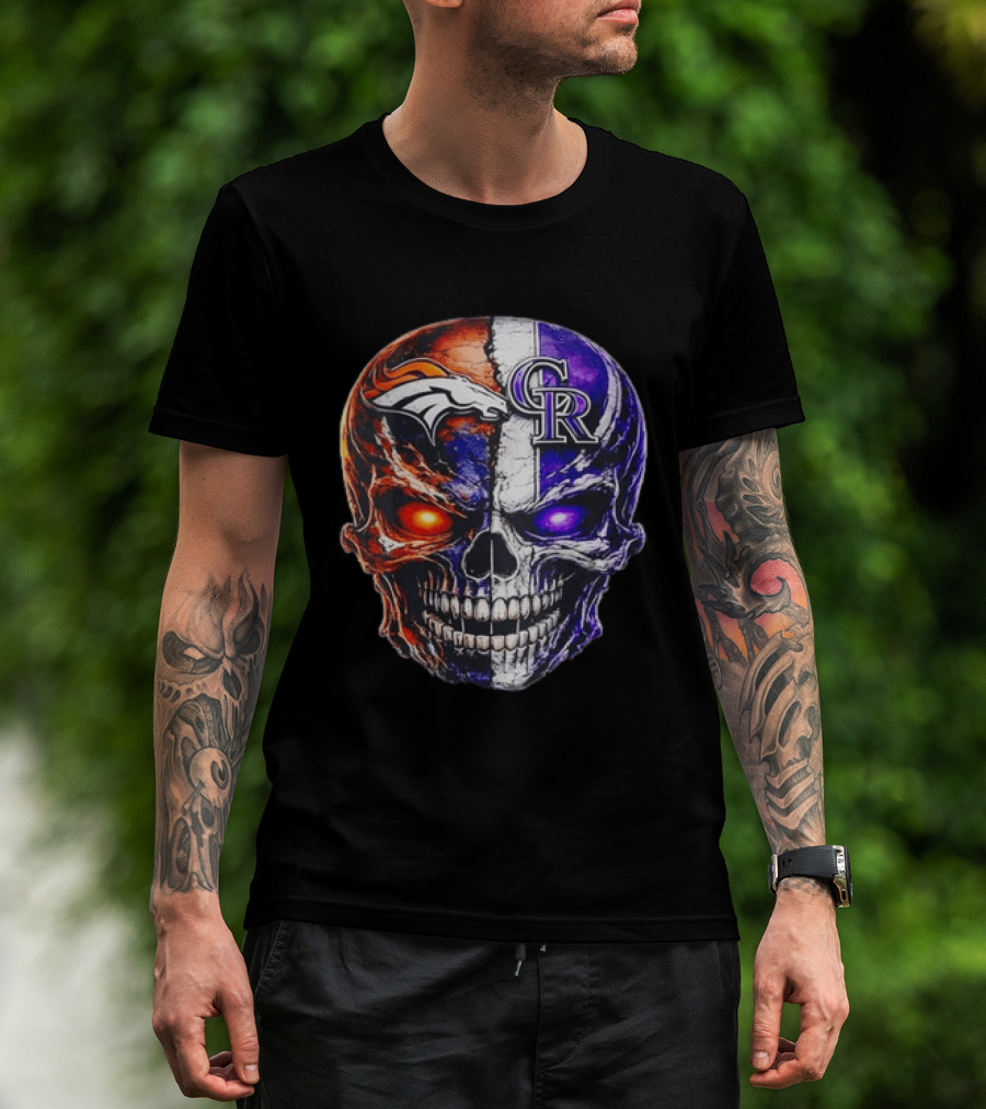 Denver Broncos Colorado Rockies Split Skull Team Spirit T-Shirt