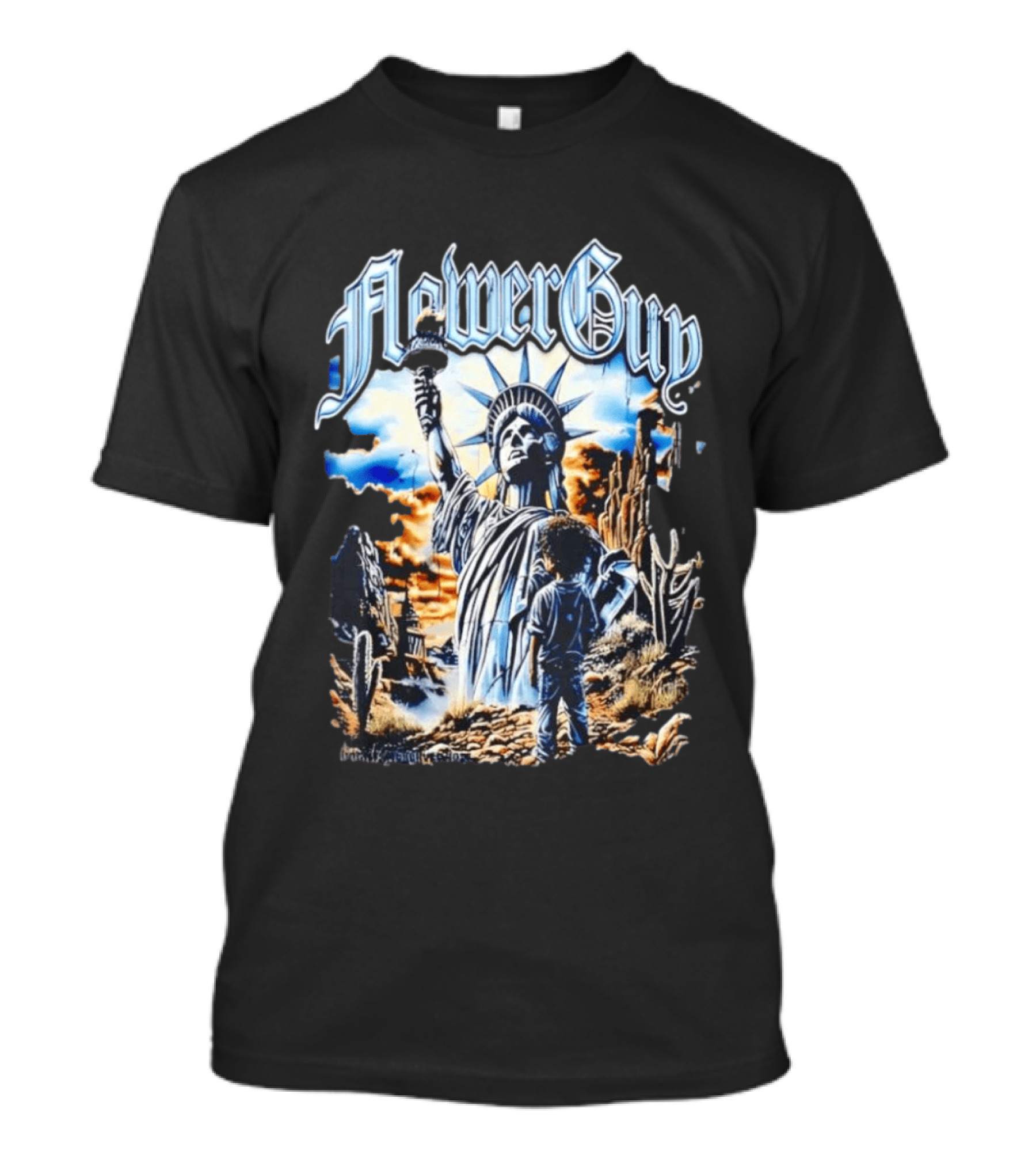 FlowerGuy Statue Of Liberty And Child In Desert Scene T-Shirt