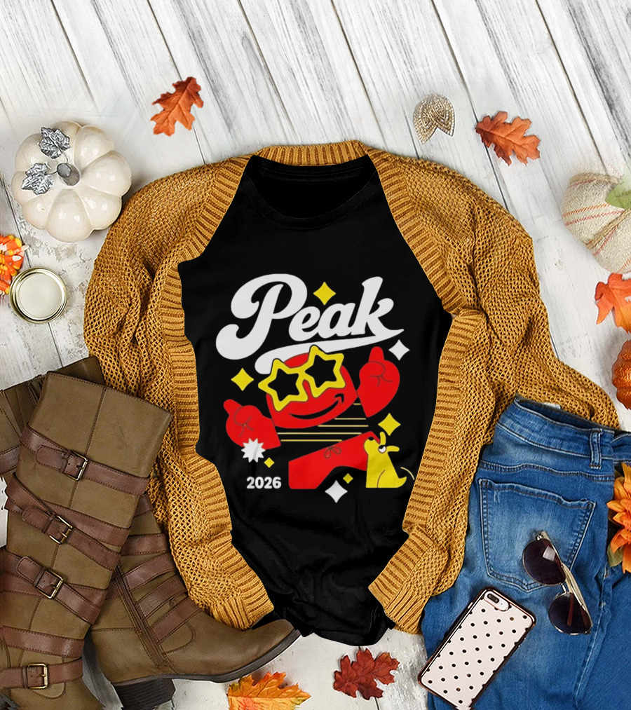Peak 2026 Red Character With Star Glasses And Yellow Dog T-Shirt