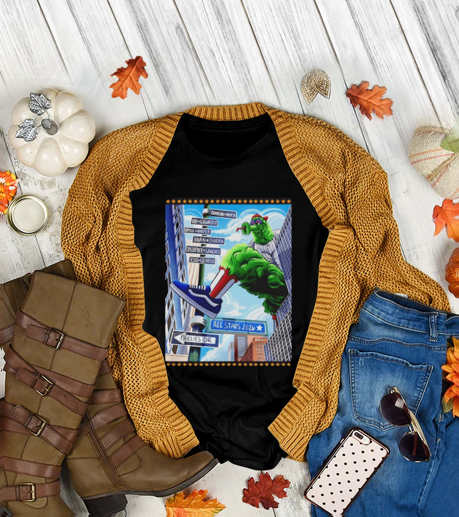 Phillies Dr Phillie Phanatic Brandon Marsh Kyle Schwarber Bryce Harper Johan Duran Christopher Sanchez Jesus Luzardo All Stars 2026 T-Shirt