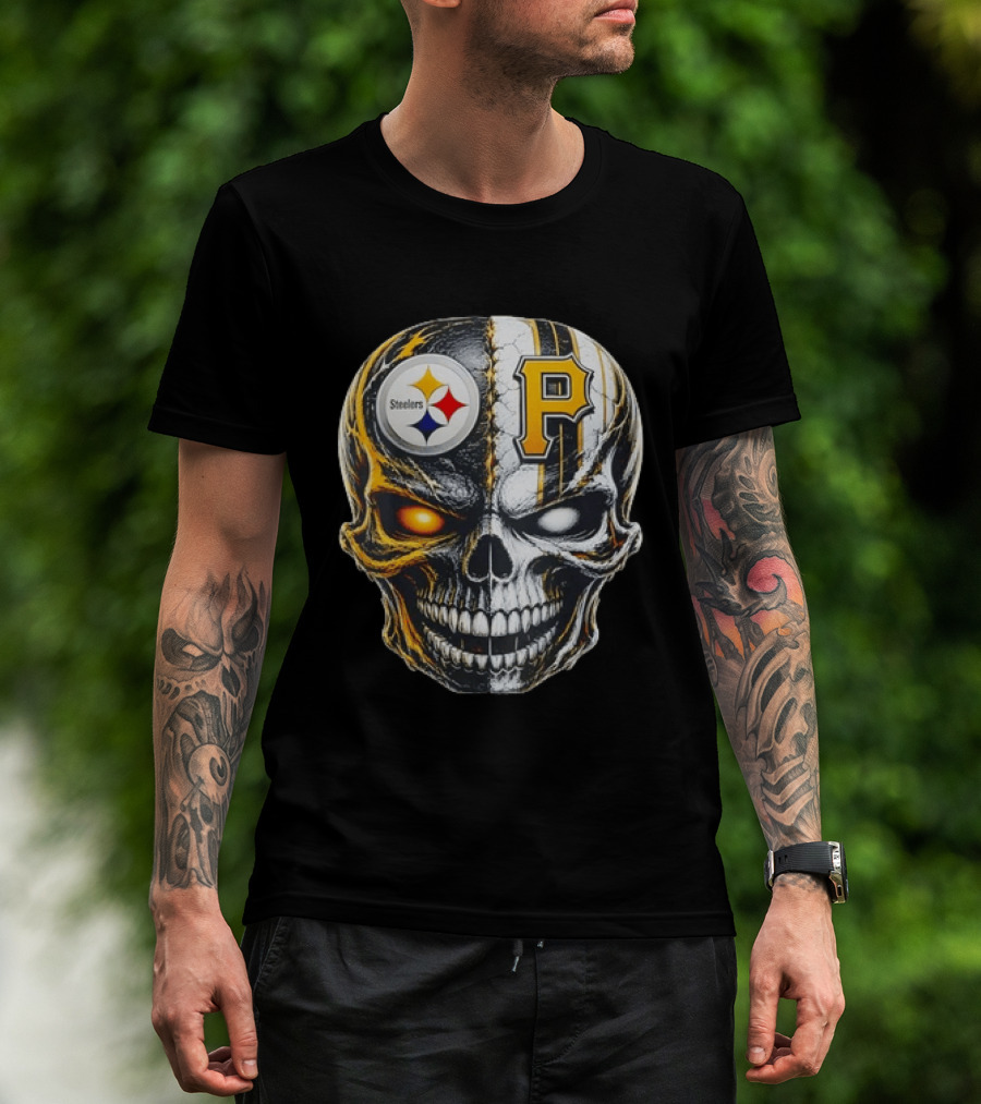 Pittsburgh Pride Skull Steelers Pirates Sports Fusion T-Shirt