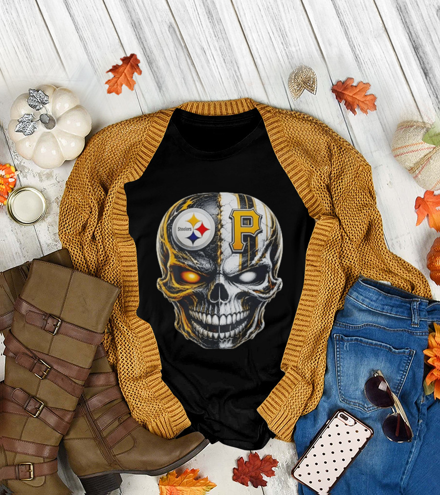 Pittsburgh Pride Skull Steelers Pirates Sports Fusion T-Shirt