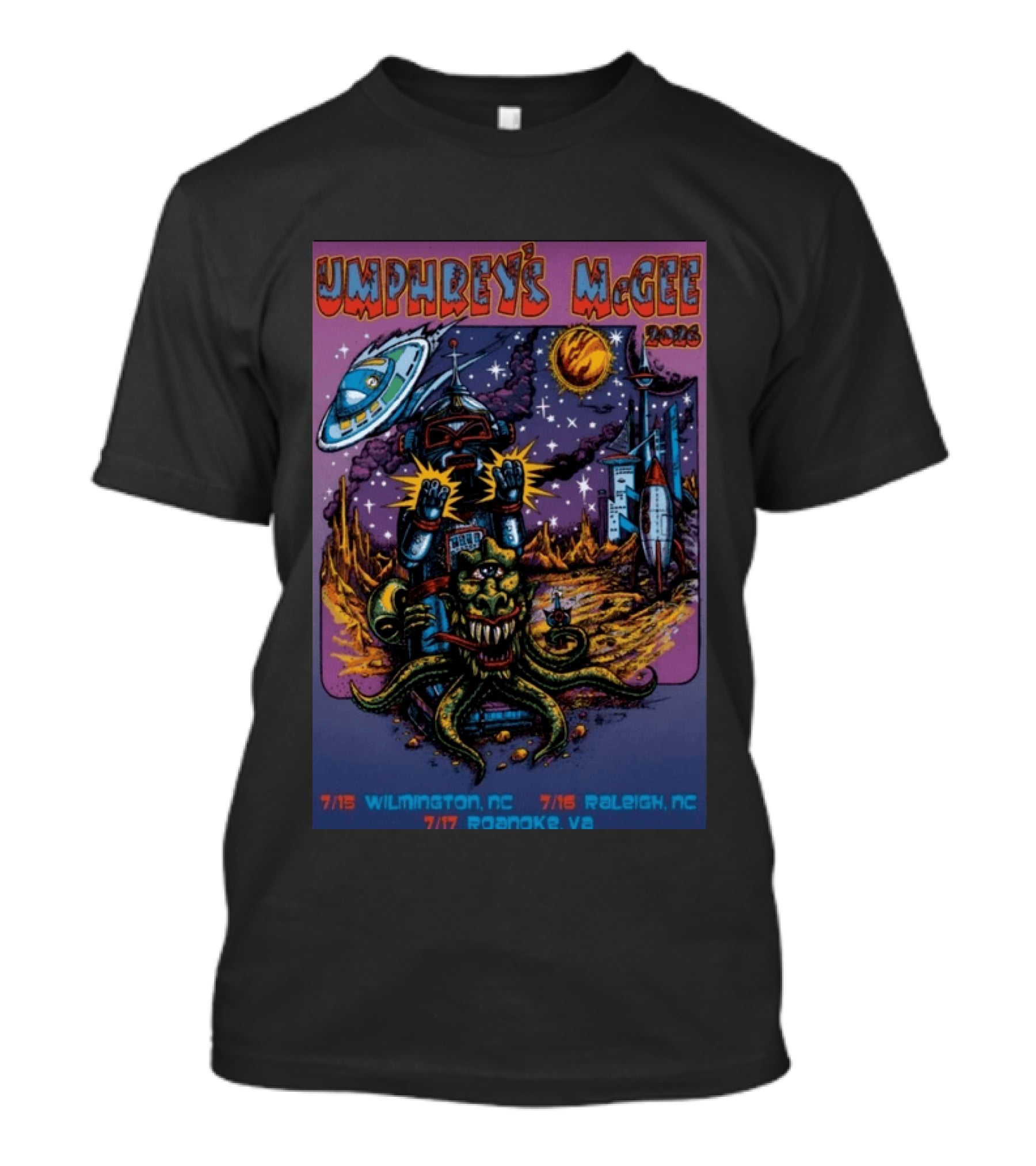 Umphrey's McGee 2026 Tour Wilmington NC July Alien Space Adventure T-Shirt