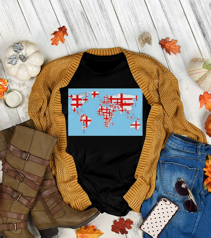 World Map With England Cross And Argentina Flag T-Shirt