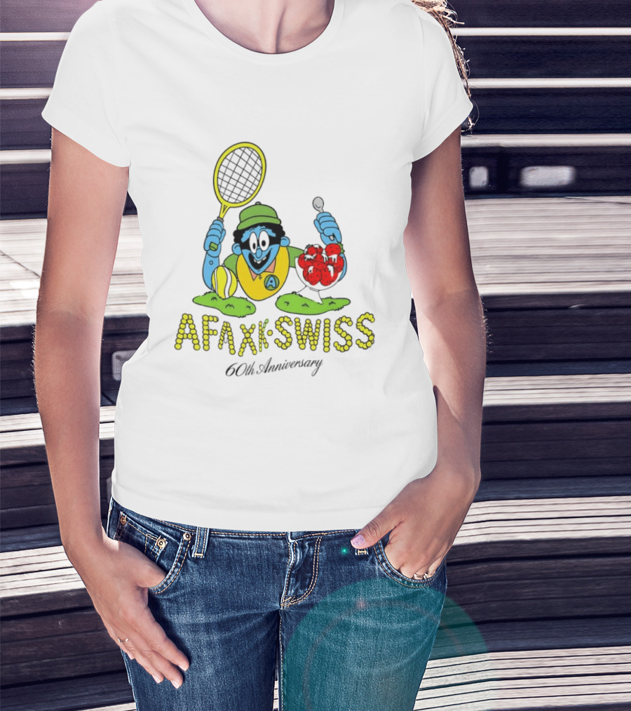 AFAXK Swiss 60th Anniversary Tennis Racket And Strawberry Ice Cream Celebration T-Shirt