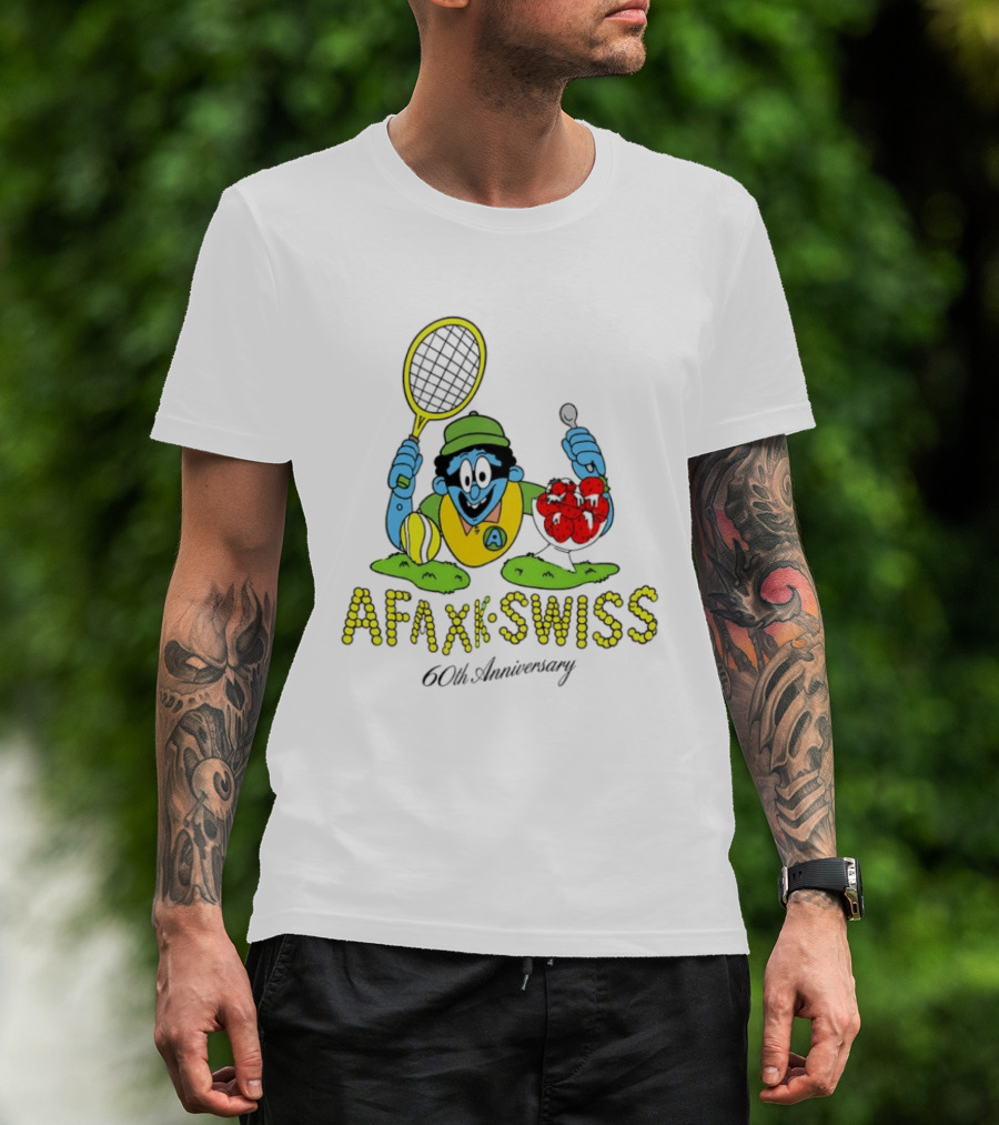 AFAXK Swiss 60th Anniversary Tennis Racket And Strawberry Ice Cream Celebration T-Shirt