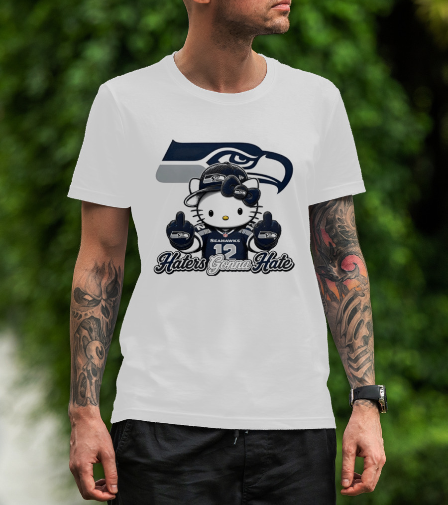 Hello Kitty Seattle Seahawks Haters Gonna Hate Middle Finger 12 T-Shirt