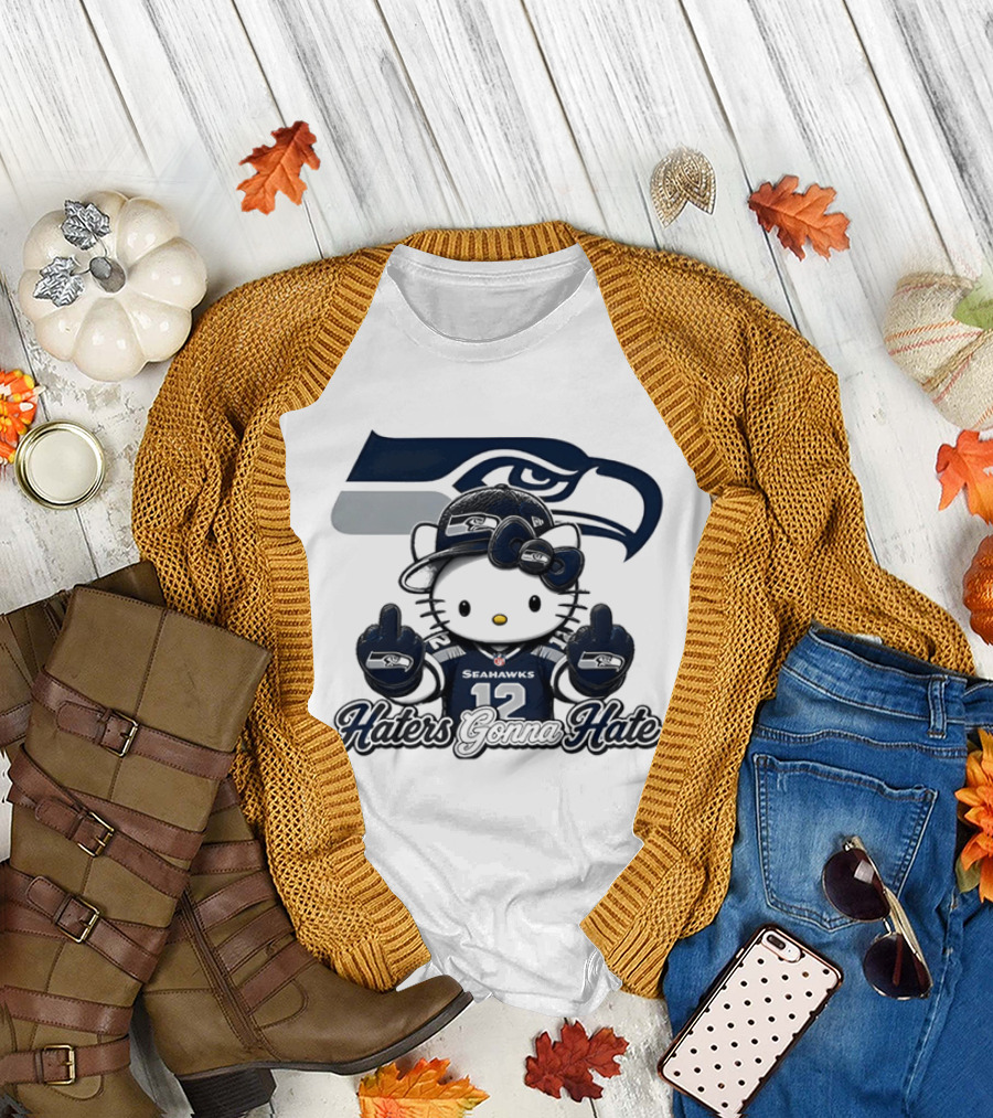 Hello Kitty Seattle Seahawks Haters Gonna Hate Middle Finger 12 T-Shirt