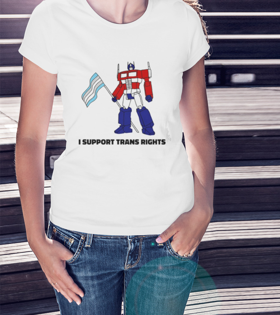 I Support Trans Rights Robot With Flag T-Shirt
