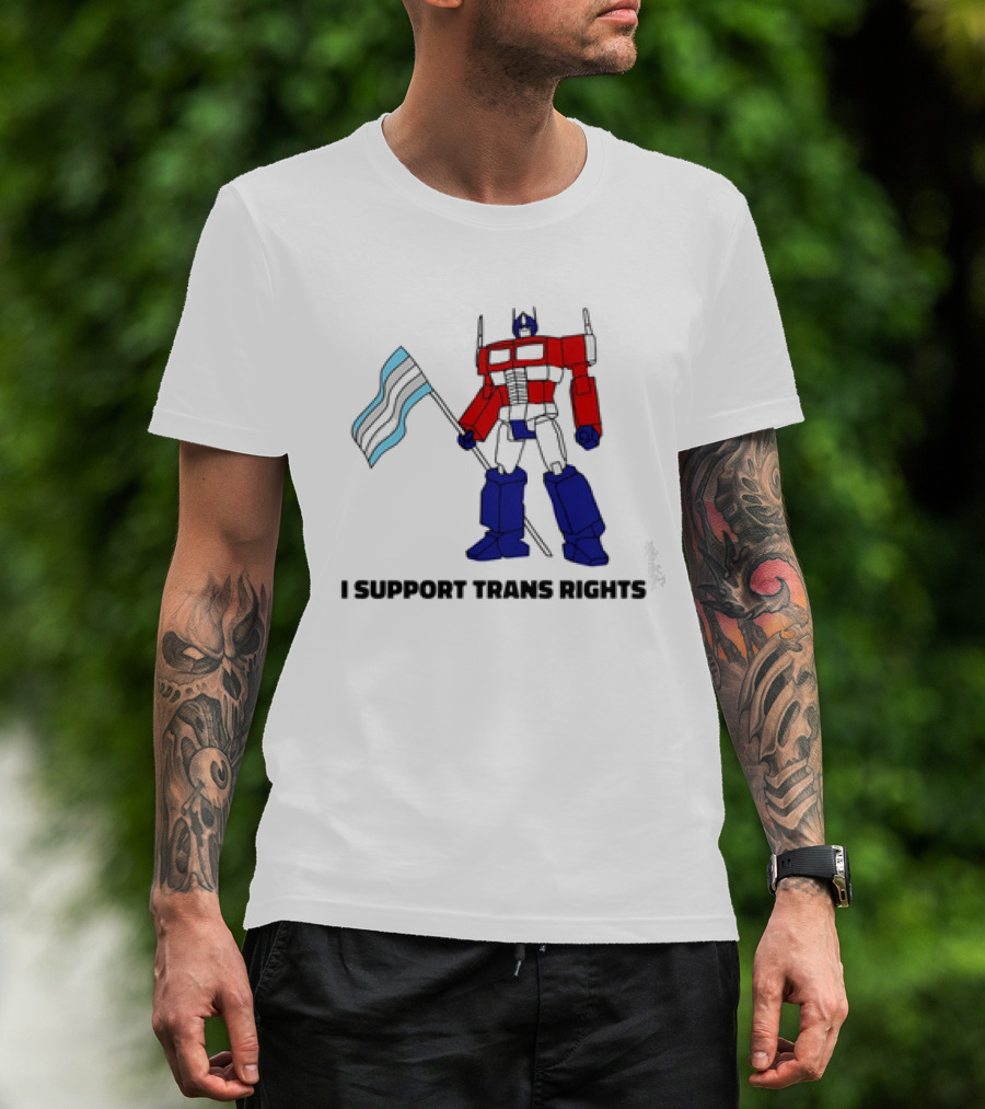 I Support Trans Rights Robot With Flag T-Shirt