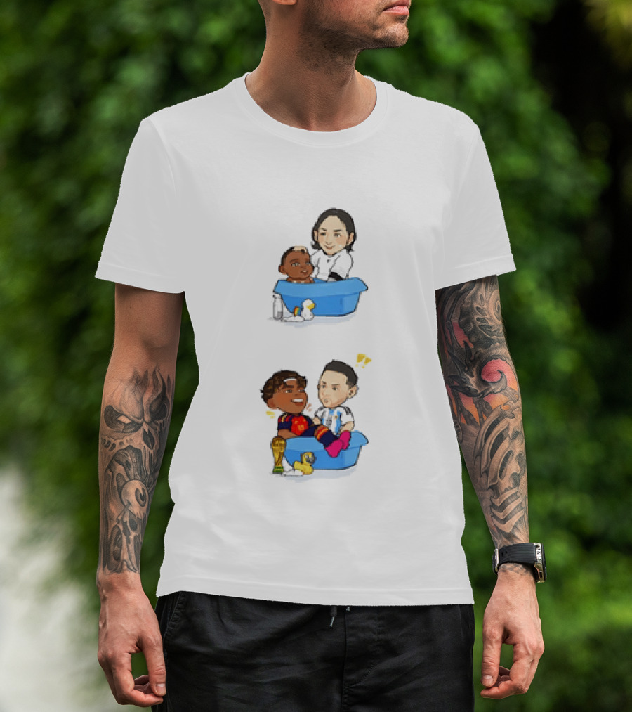 Lamine Yamal Lionel Messi Chibi Bathtub FC Barcelona Cartoon T-Shirt