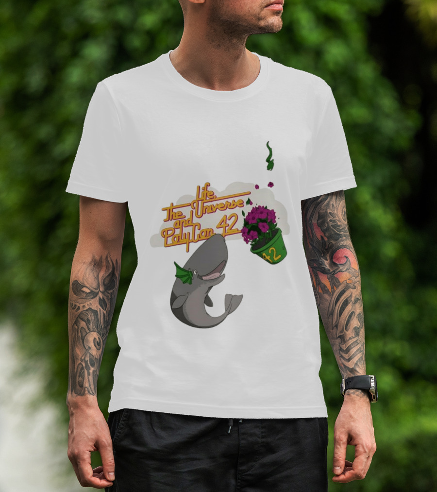 Life The Universe And Poly Con 42 Whale And Flowerpot T-Shirt