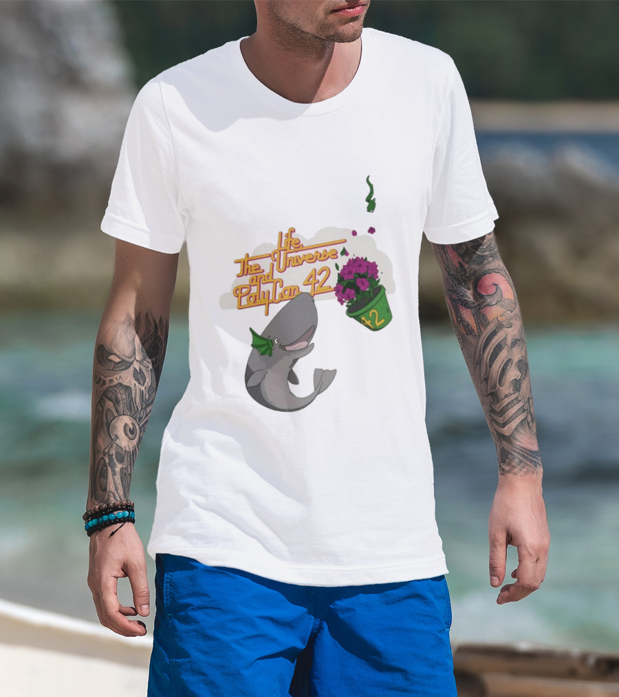 Life The Universe And Poly Con 42 Whale And Flowerpot T-Shirt