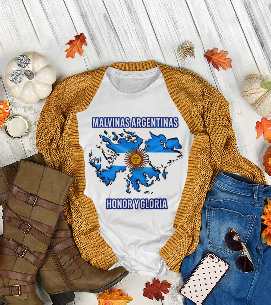 Malvinas Argentinas Honor Y Gloria Sun Symbol Map T-Shirt