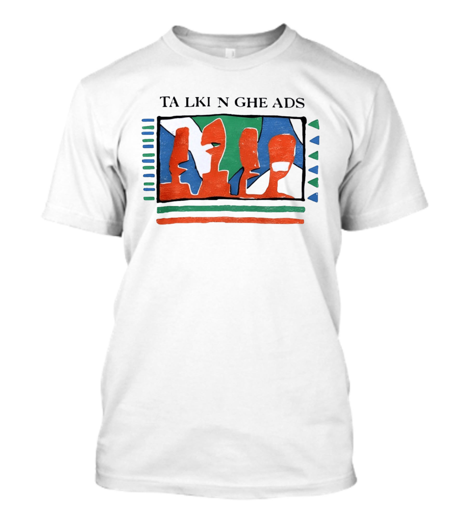 TA LKI N GHE ADS Bold Abstract Faces With Blue Green Accents T-Shirt