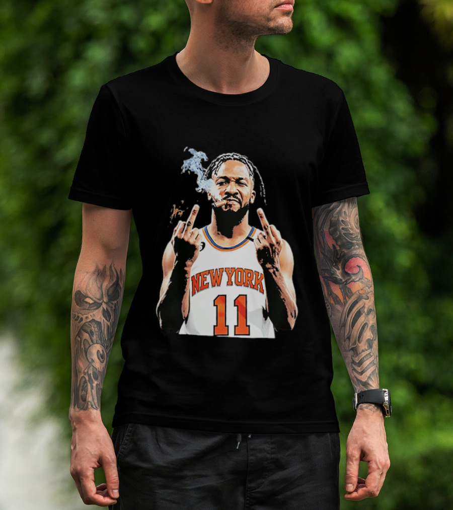 New York Knicks Jalen Brunson 11 Smoking Cigar Middle Finger Pose T-Shirt