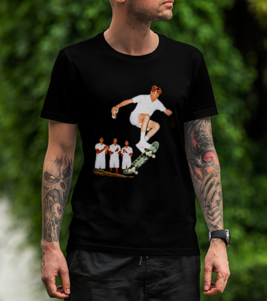 Jannik Sinner Skateboarding Wimbledon Men's Singles Italy 2026 Tennis Champion Jump T-Shirt