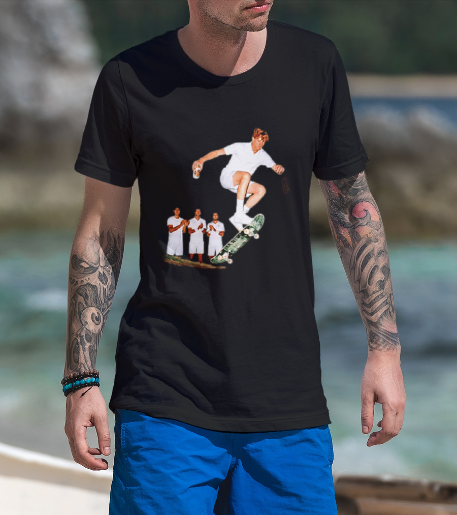 Jannik Sinner Skateboarding Wimbledon Men's Singles Italy 2026 Tennis Champion Jump T-Shirt
