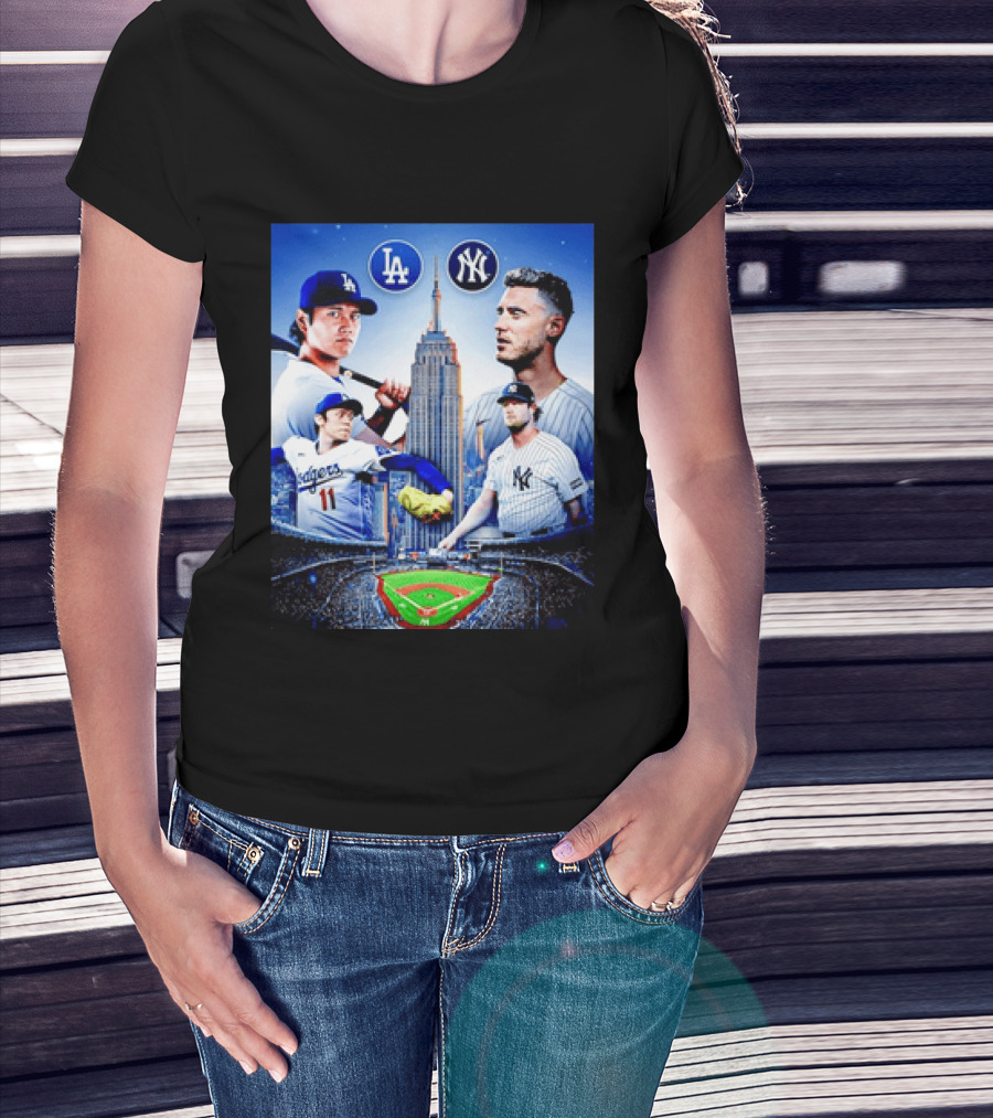 Los Angeles Dodgers Vs New York Yankees Shohei Ohtani Yoshinobu Yamamoto Baseball City Skyline T-Shirt