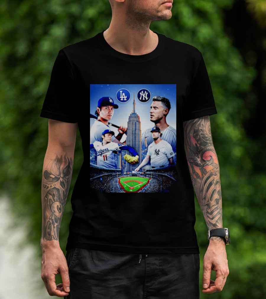 Los Angeles Dodgers Vs New York Yankees Shohei Ohtani Yoshinobu Yamamoto Baseball City Skyline T-Shirt