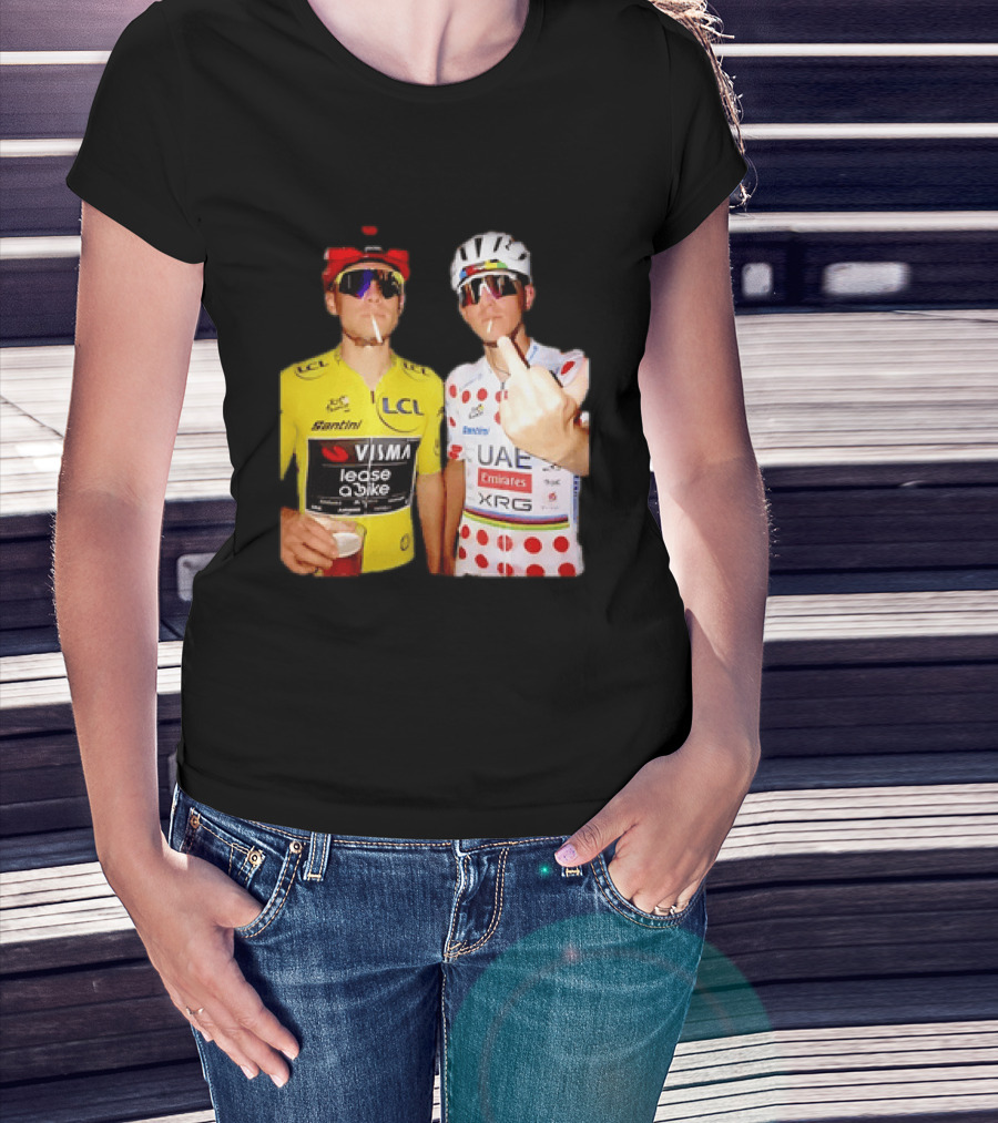 Jonas Vingegaard Tadej Pogačar 2026 Tour De France Visma UAE LCL Santini Emirates XRG Visor Beer Gesture T-Shirt