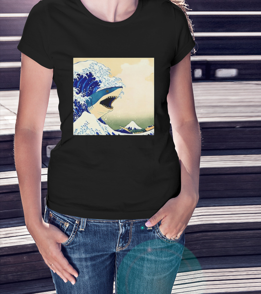 The Great Wave Off Kanagawa Sharks Fusion Art Japan Ukiyo E T-Shirt