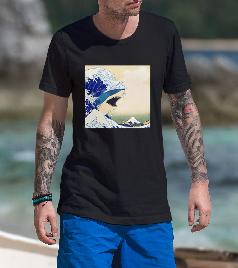 The Great Wave Off Kanagawa Sharks Fusion Art Japan Ukiyo E T-Shirt