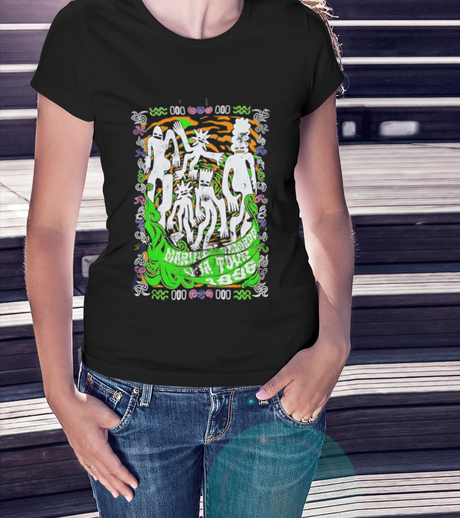 Marine Records 1996 USA Tour Alternative Rock Silhouette Art Psychedelic T-Shirt